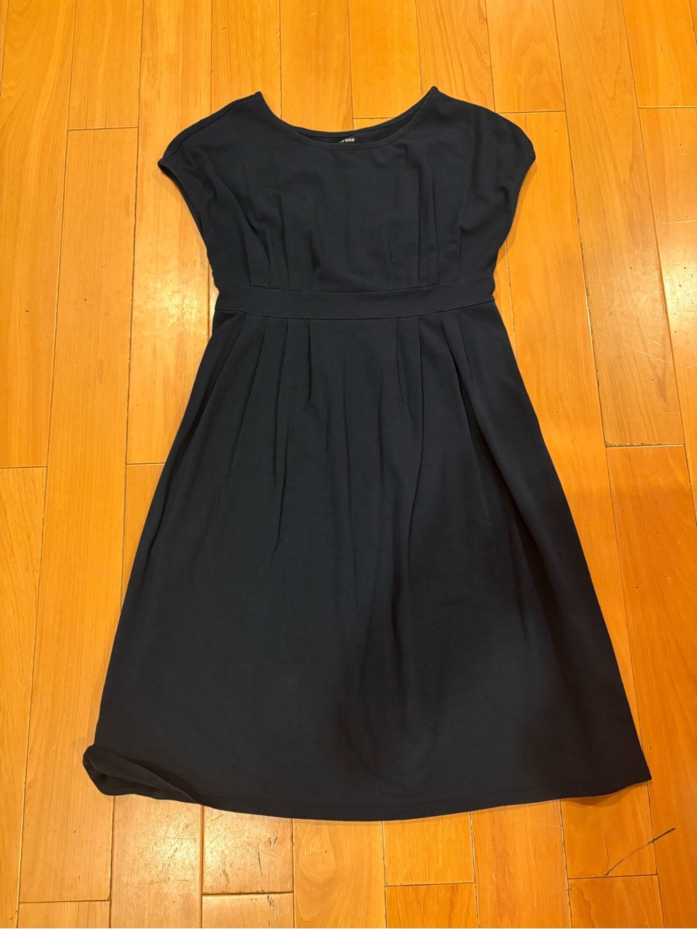 Lands' End Navy Cap-Sleeve Fit & Flare Midi Dress